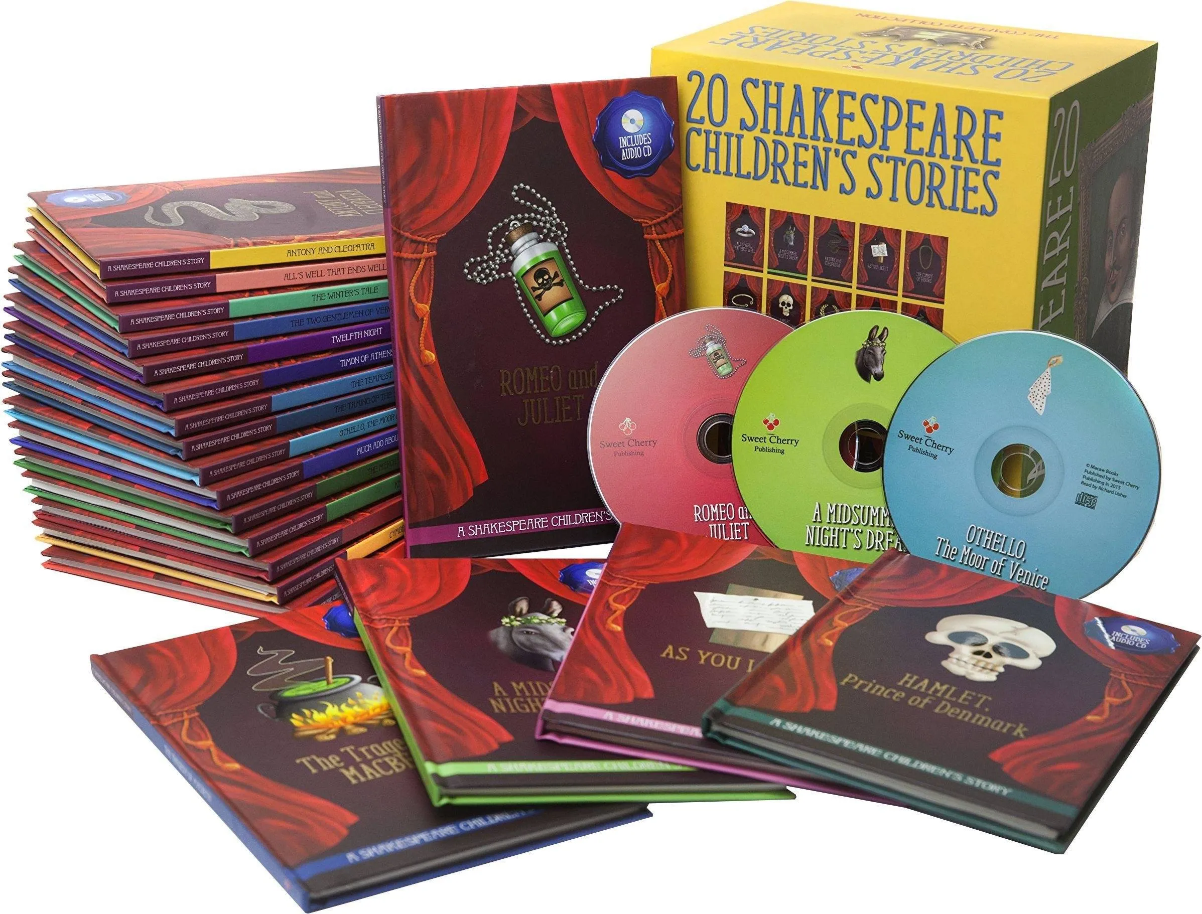 20 Children's Shakespeare Story Books with Audio CD - Tragedy & Comedy - Hardback - Macaw Books