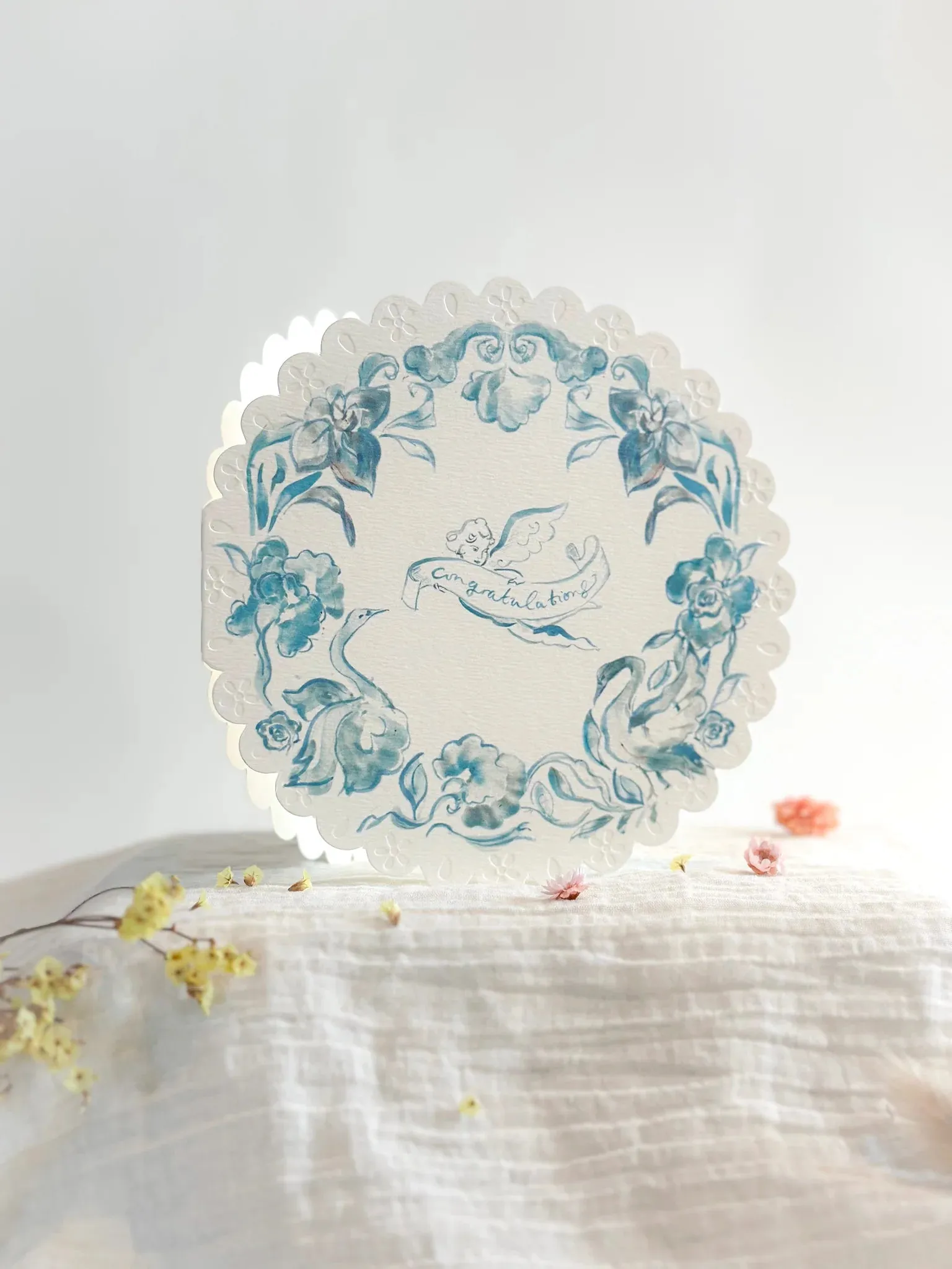 Congratulations cherub Circular Embossed Card