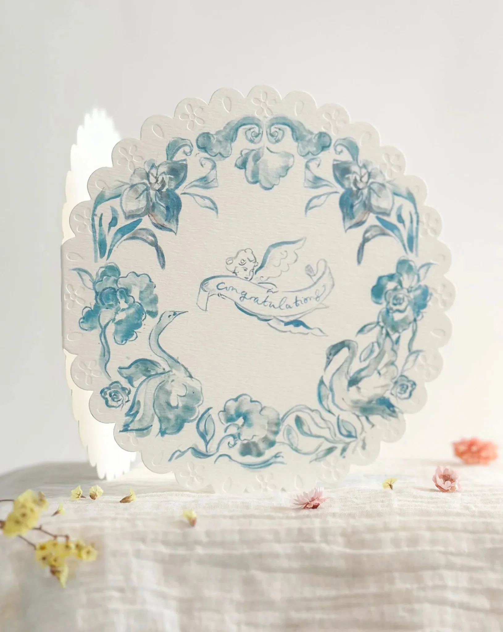 Congratulations cherub Circular Embossed Card