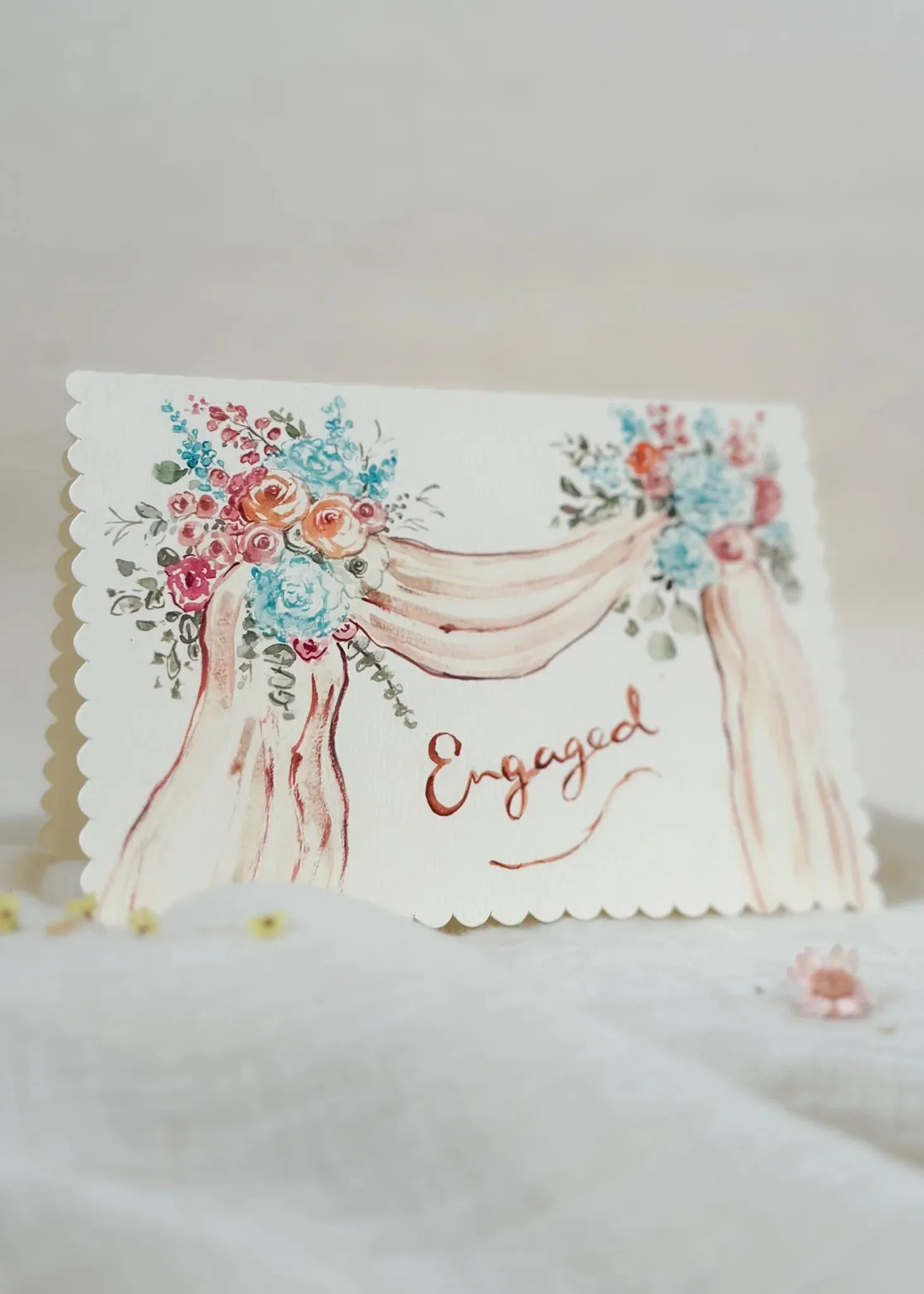 Engaged Florals - Scalloped Edge Card