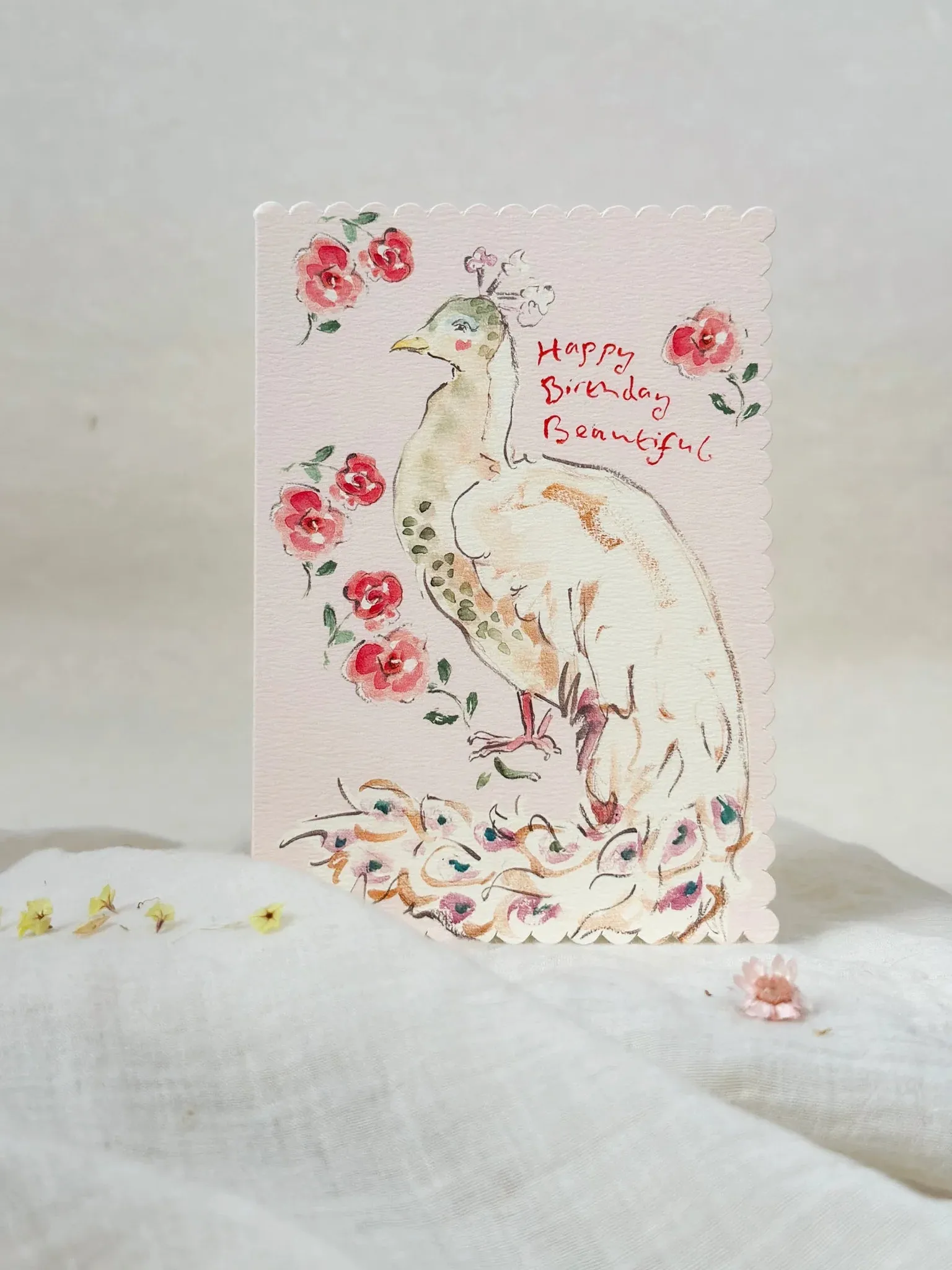 Happy Birthday Beautiful Peacock Scalloped Edge Card
