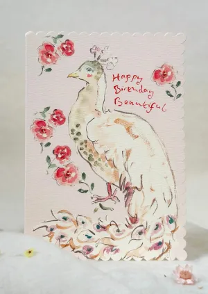 Happy Birthday Beautiful Peacock Scalloped Edge Card