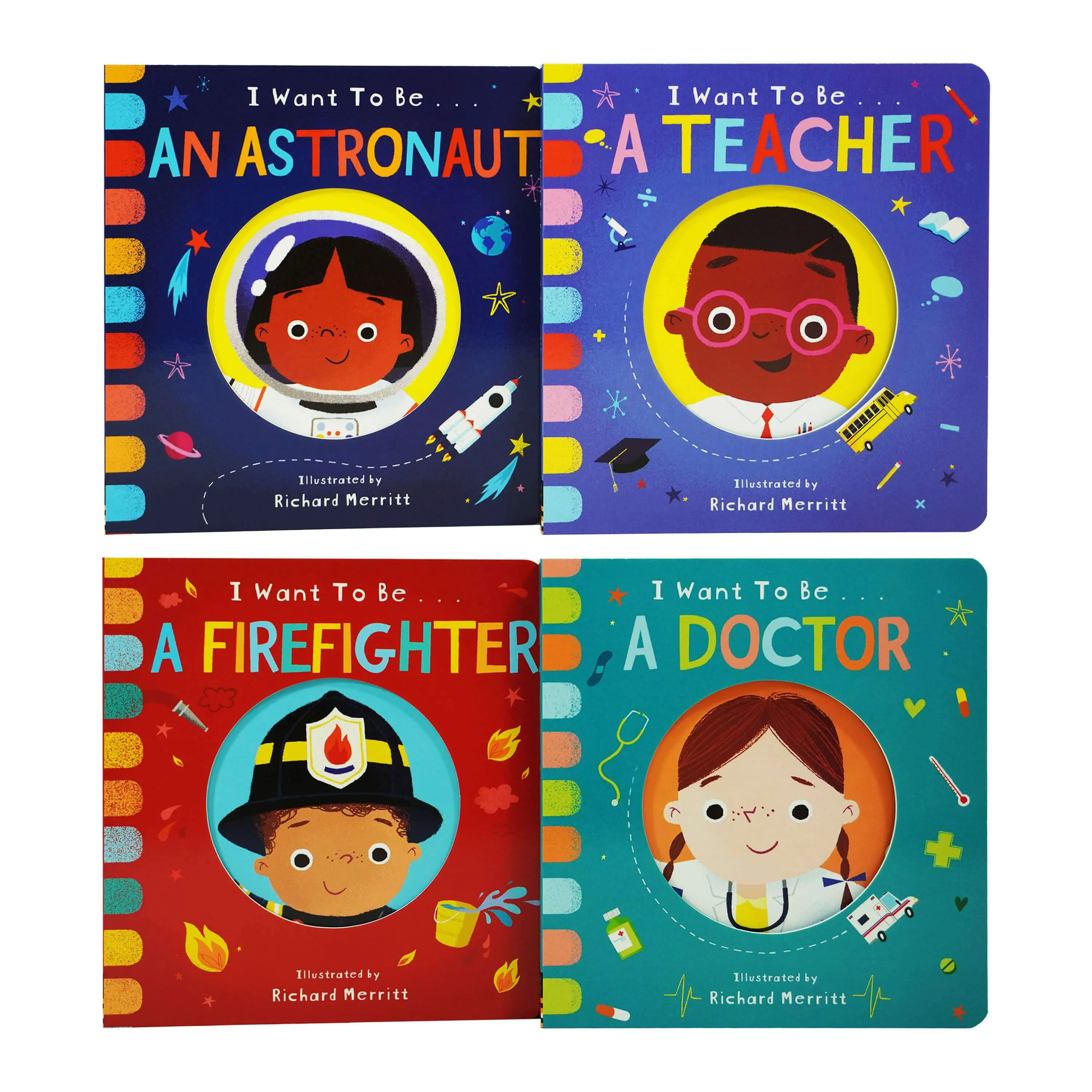 I WANT TO BE A... Series 4 Books With Surprise Mirror Ending! Childrens Collection Set By Richard Merritt - Ages 3  - Board Book