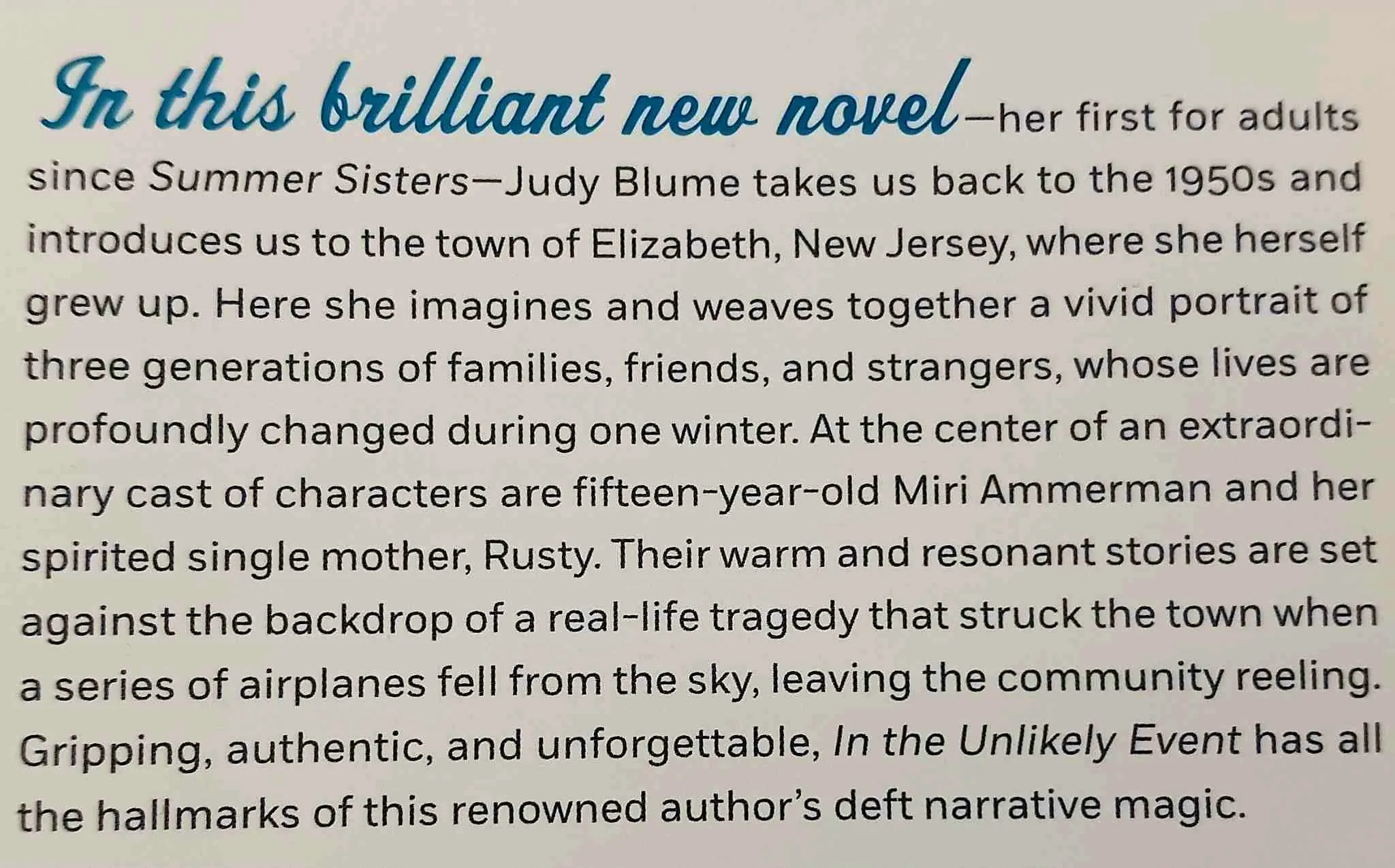 IN THE UNLIKELY EVENT - Judy Blume