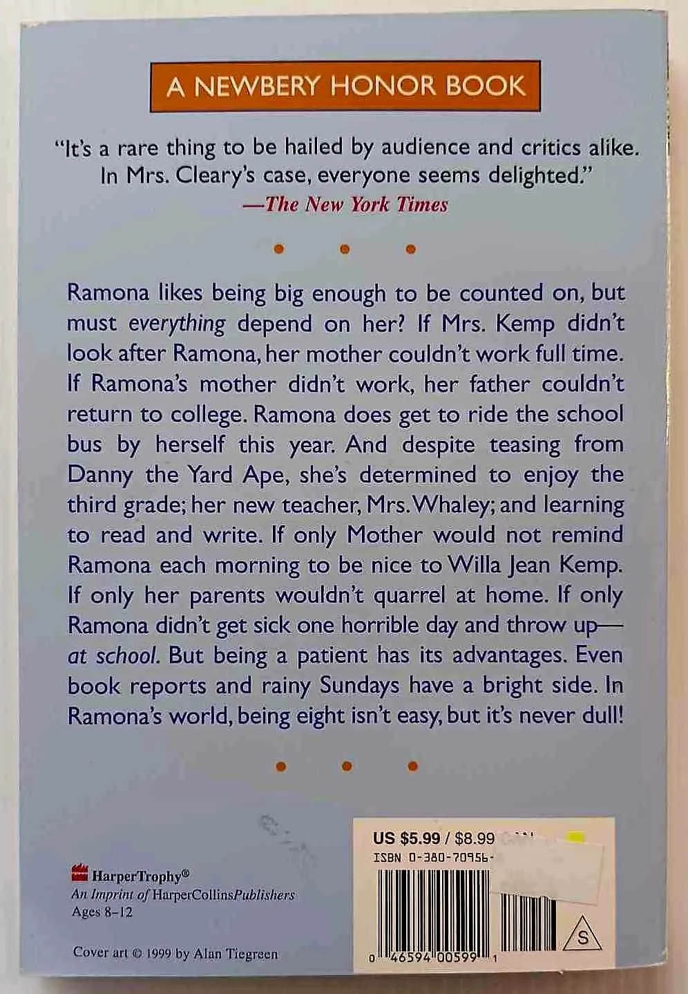 RAMONA QUIMBY, AGE 8 - Beverly Cleary