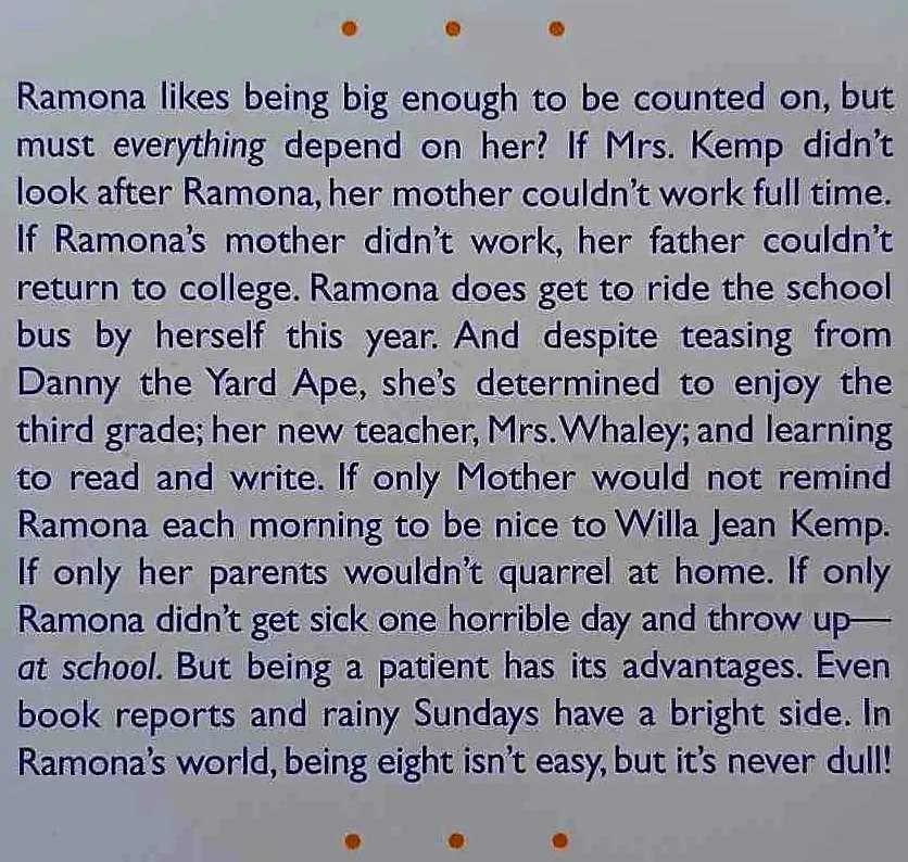 RAMONA QUIMBY, AGE 8 - Beverly Cleary