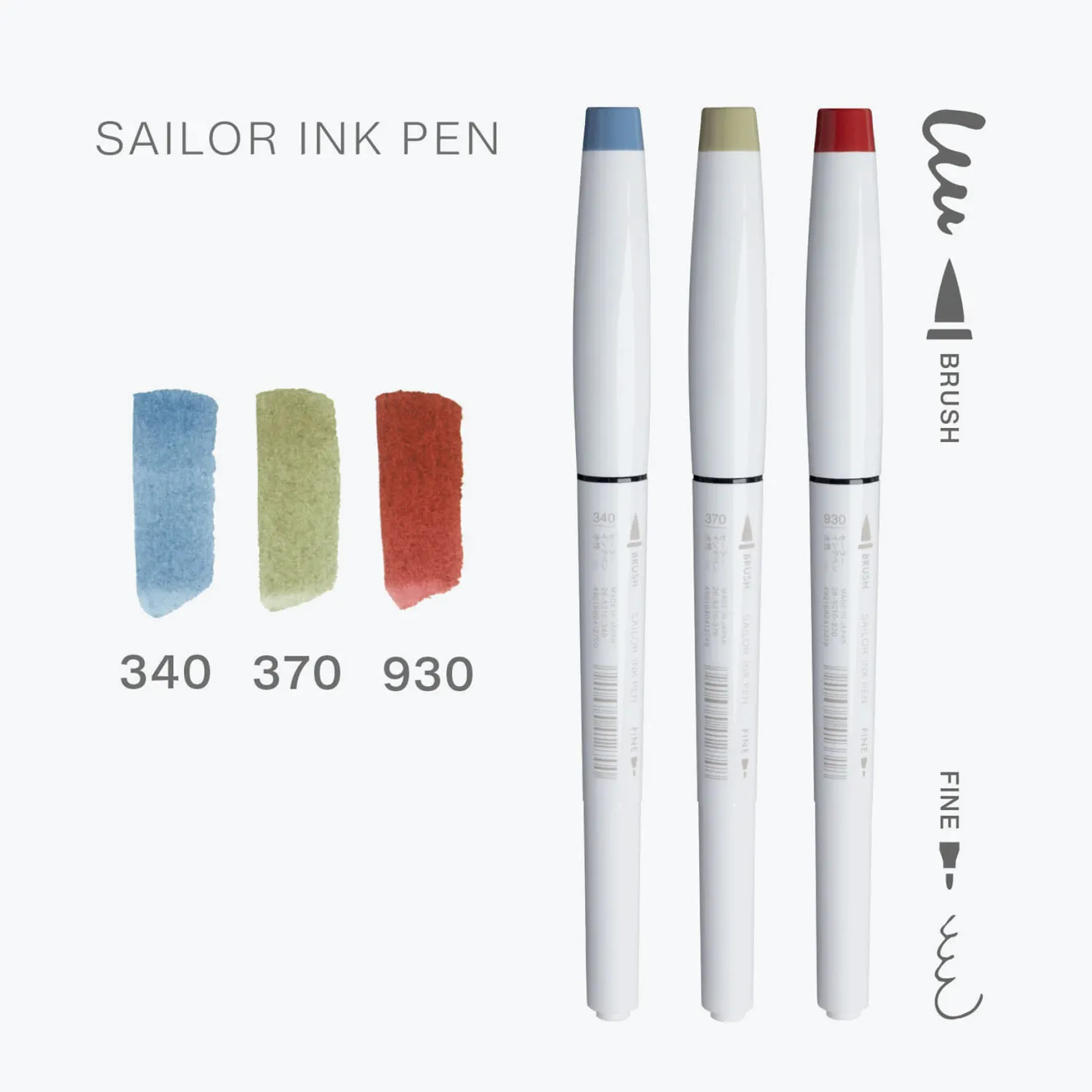 Sailor - Brush Pens - Ink Pen - Set of 3 - Morning Mist Hill