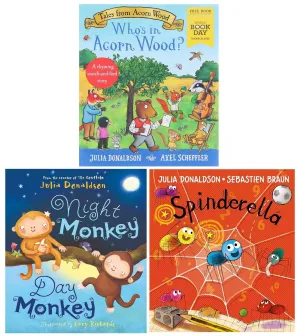 Spinderella, Night Monkey Day Monkey & Who's in Acorn Wood? Mini Book By Julia Donaldson 3 Books Collection Set – Ages 3  - Paperback