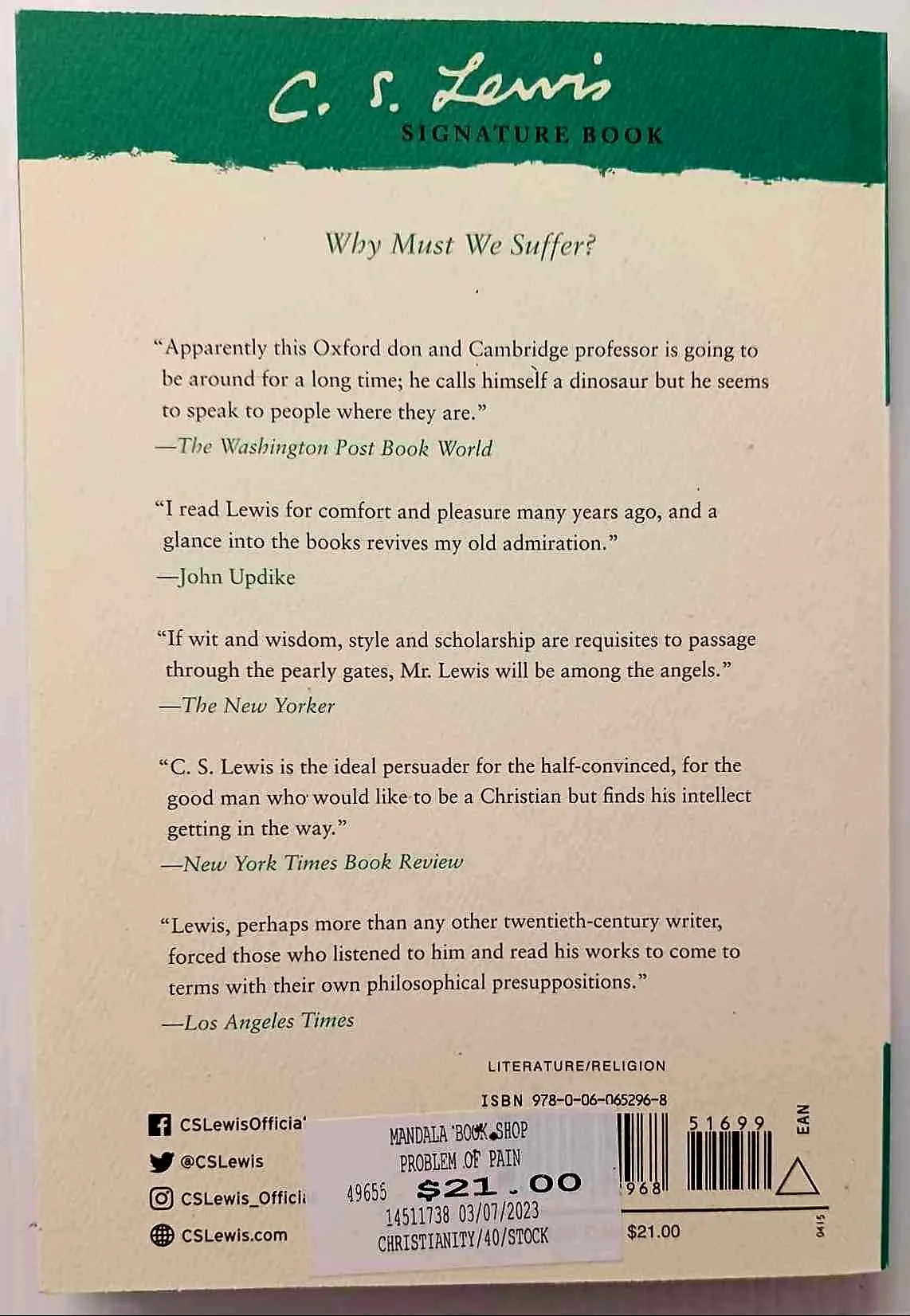 THE PROBLEM OF PAIN - C.S. Lewis
