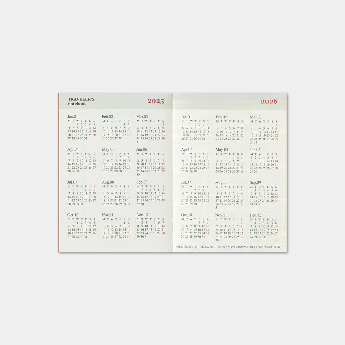 Traveler's Company - 2025 Diary - Insert - Passport - Monthly
