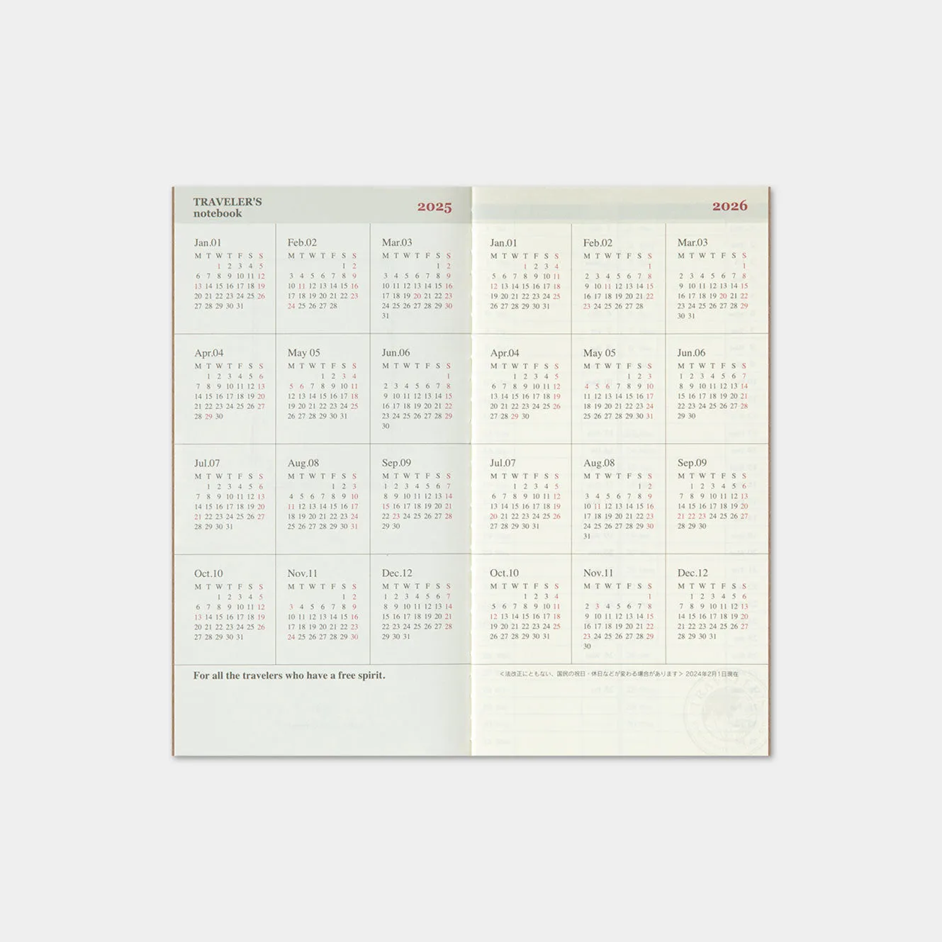 Traveler's Company - 2025 Diary - Insert - Regular - Weekly Memo