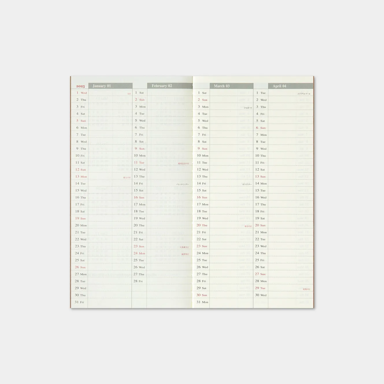 Traveler's Company - 2025 Diary - Insert - Regular - Weekly Memo
