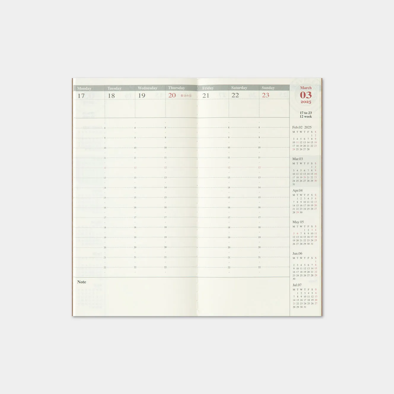 Traveler's Company - 2025 Diary - Insert - Regular - Weekly Vertical